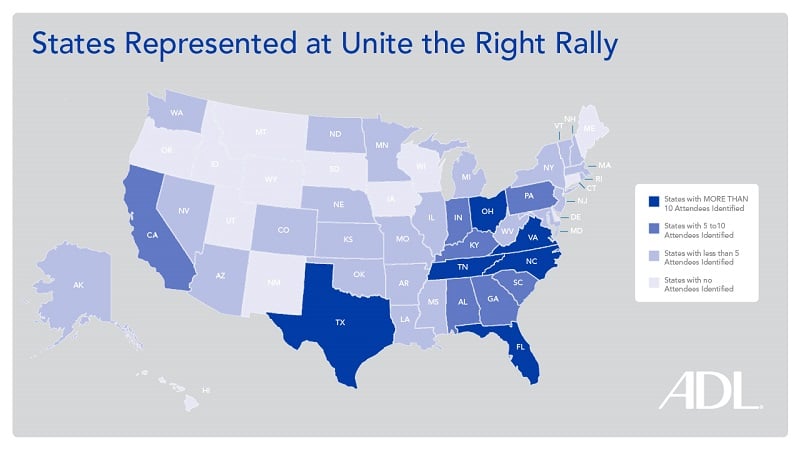 States Represented at Unite the Right