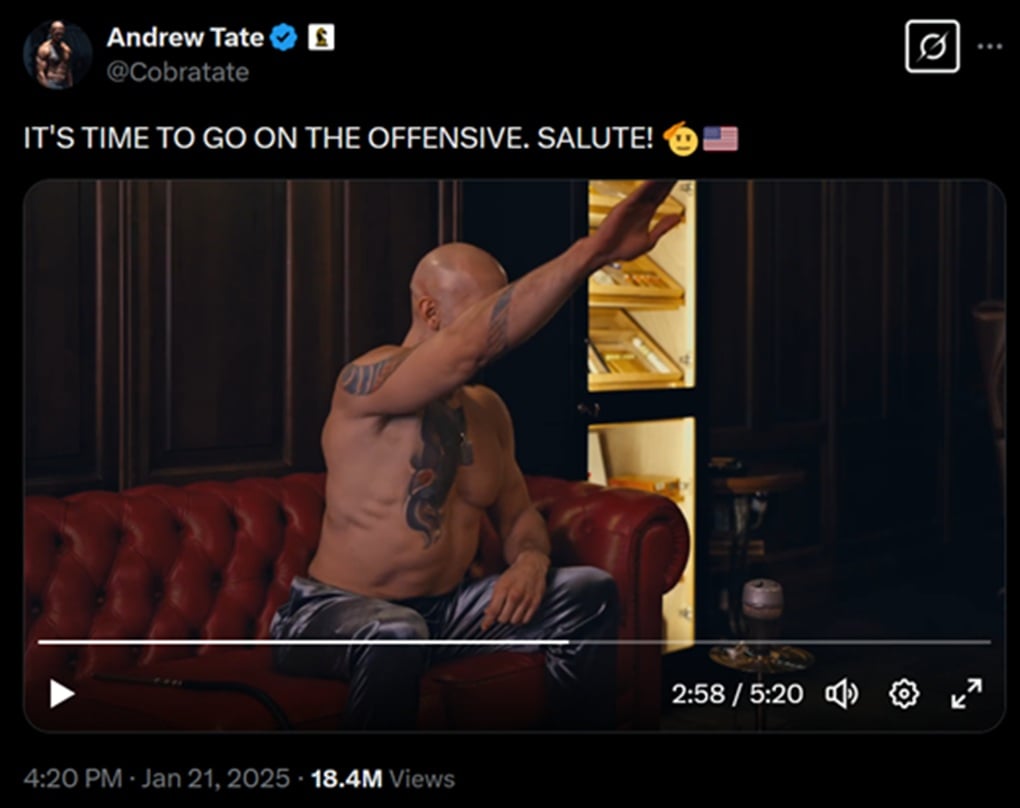 Andrew Tate does the Nazi salute on video