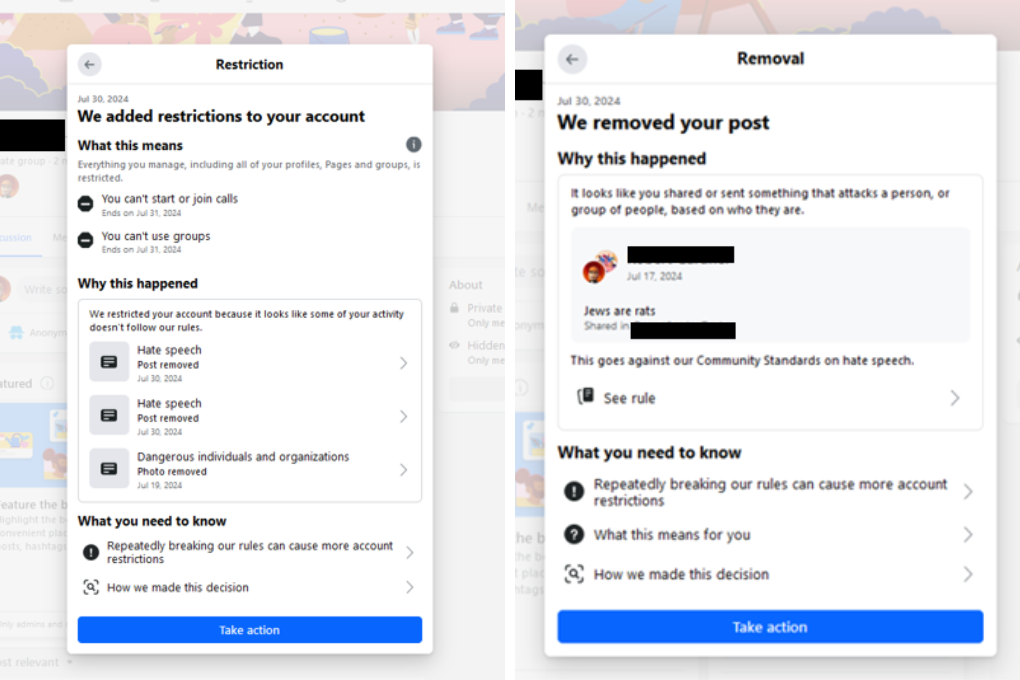 Image 5: Facebook account restrictions.