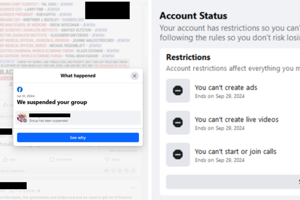 Image 6: Group suspension and account status.