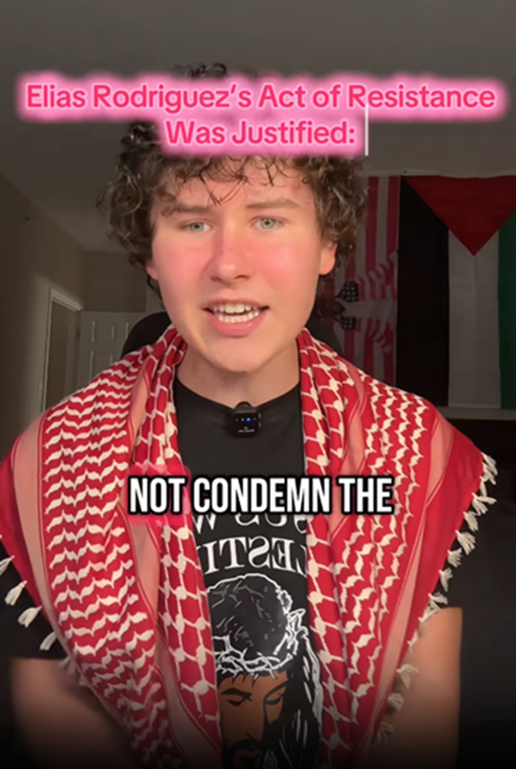 A screenshot from a TikTok by Guy Christensen titled 'Elias Rodriguez's Act of Resistance Was Justified,' May 22, 2025