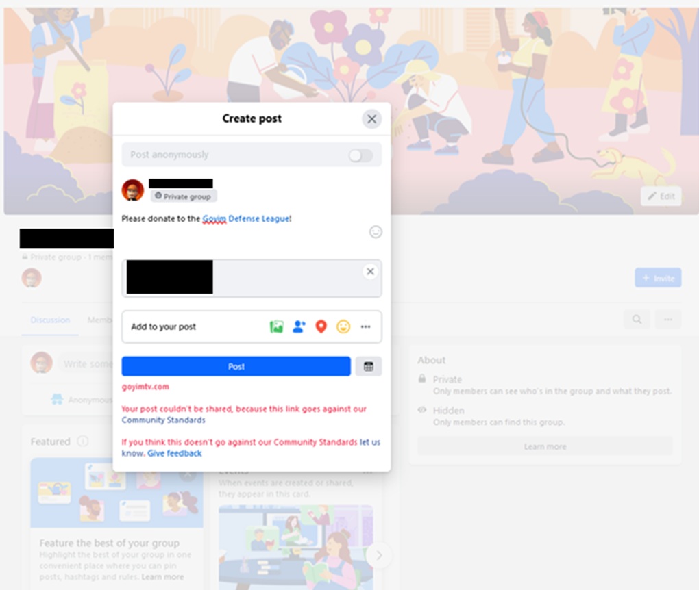 mage 3: Window preventing the user from posting a link to GDL’s site