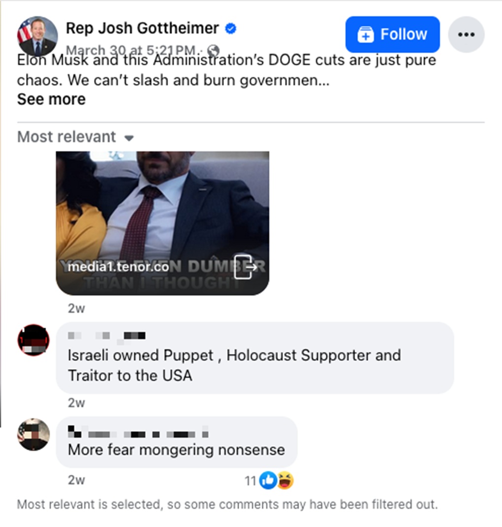 Meta policy change FB page Josh Gottheimer