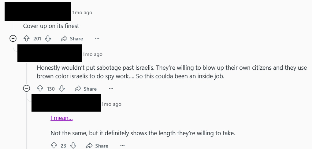 Screenshot from Reddit: Cover-up