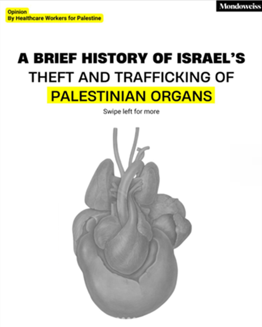 The cover image for HCW4P’s article accusing Israel of systemic organ harvesting