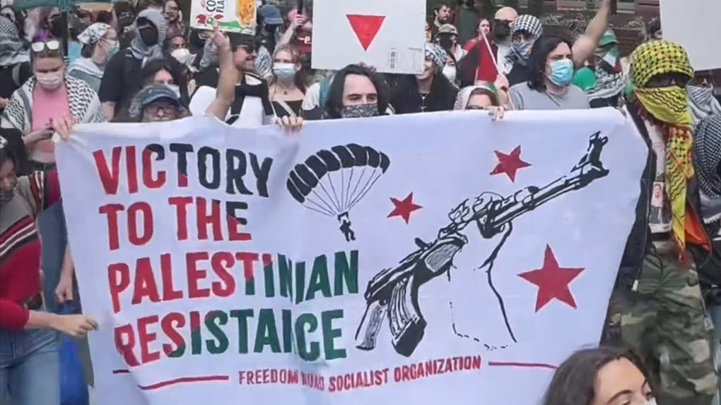 Protesters on the campus of Drexel University in Philadelphia celebrate Hamas’s October 7, 2023