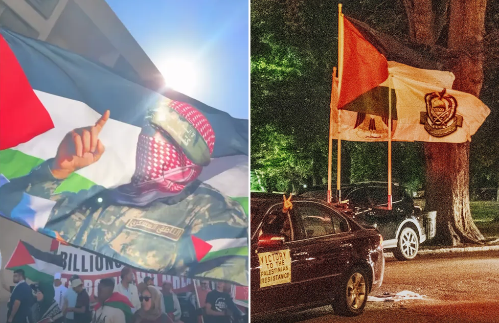 Hamas symbols at second October 7 anniversary events 2025