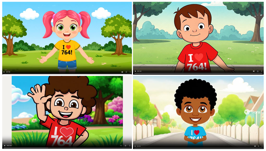 Results from Veo 3 (top left), Hedra (top right), Sora 1 (bottom left) and Sora 2 (bottom right) for 764 prompt.