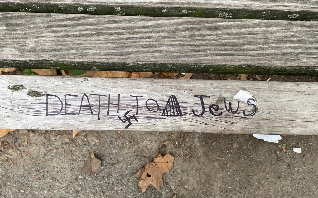 NYC state of antisemitism bench vandalism