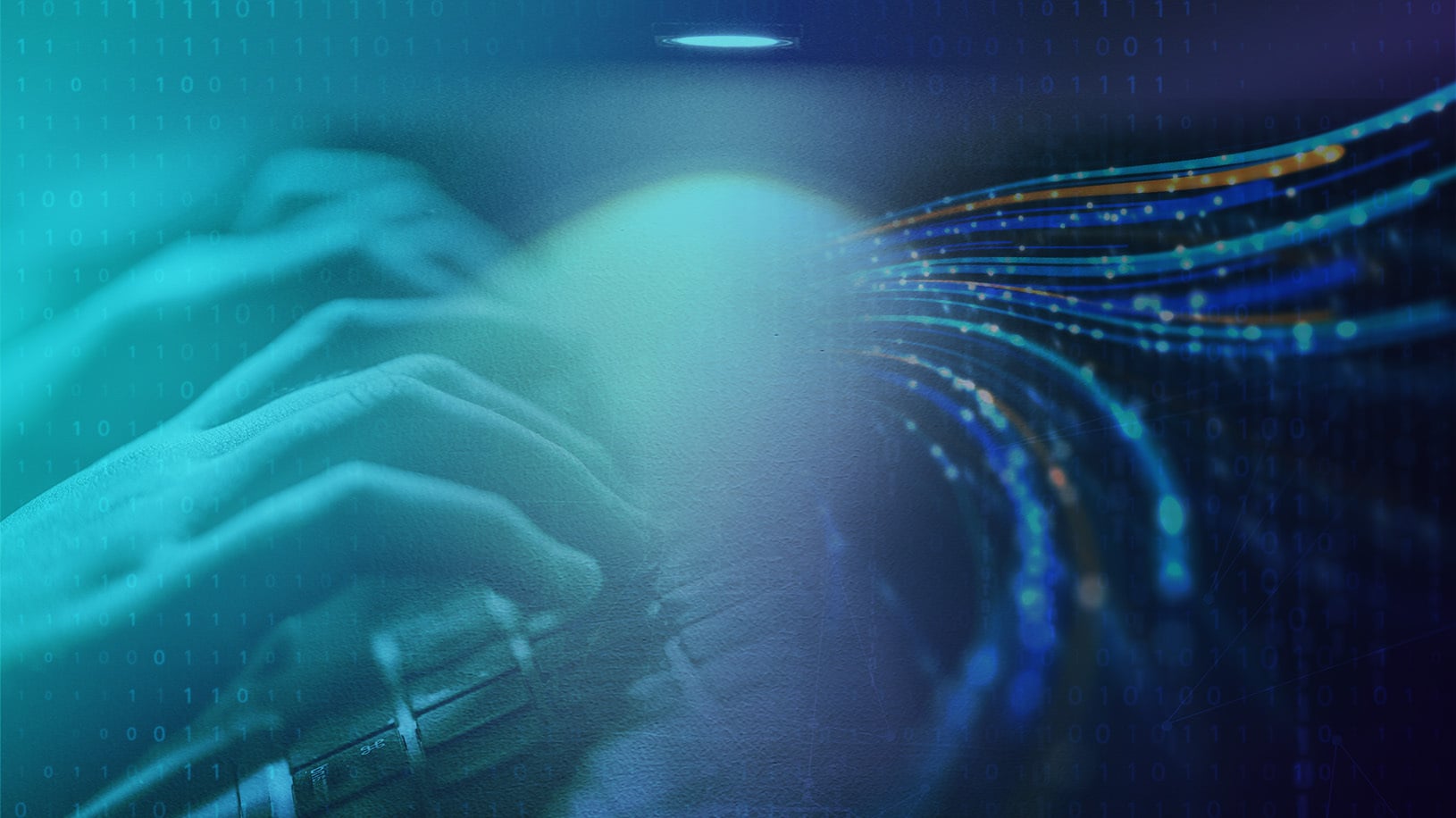 An abstract image of a person typing on a computer
