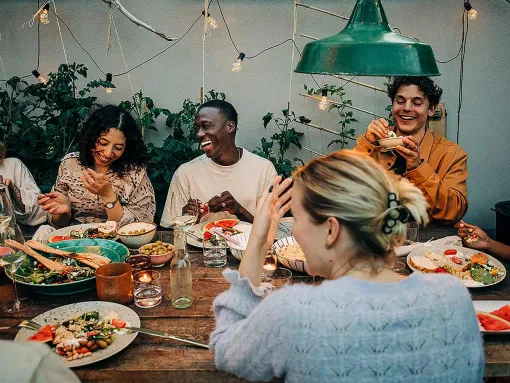 cheerful gathering at a dinner table