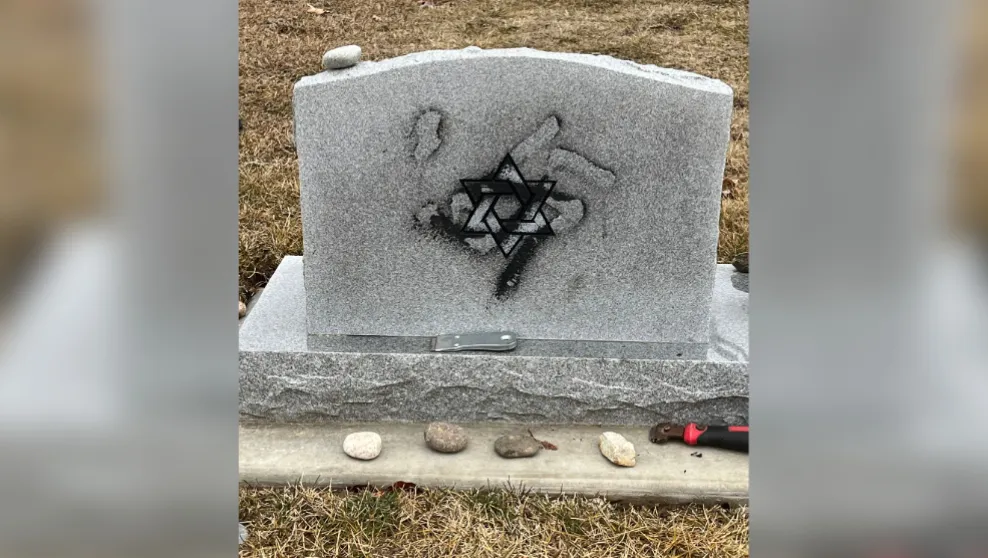 Swastika vandalism on Jewish headstone at a cemetery in Meridian, Idaho