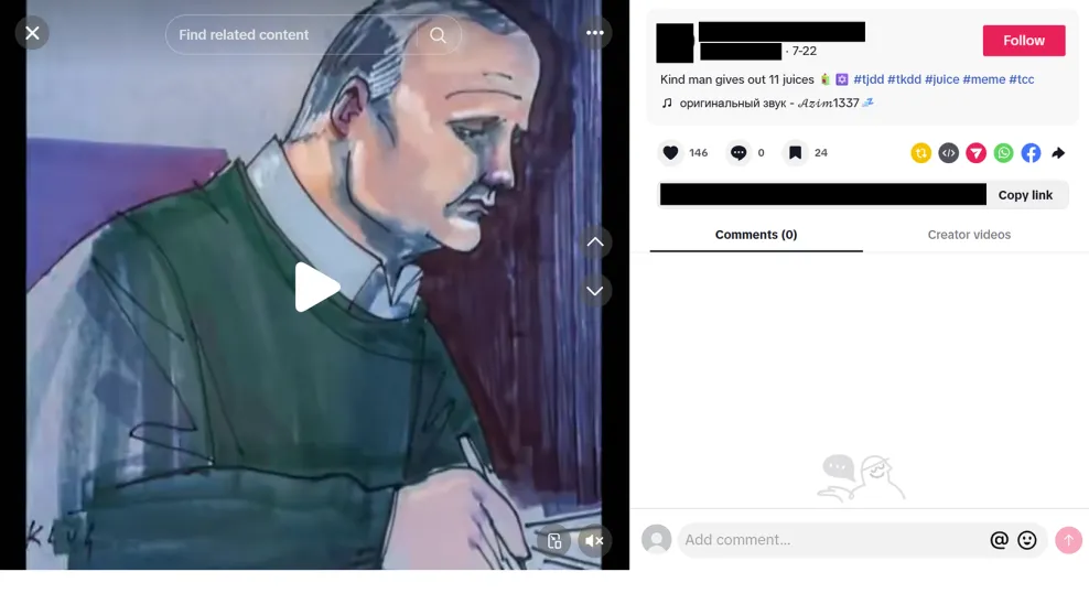 Caption of TCC fandom-style edit glorifying mass shooter Robert Bowers
