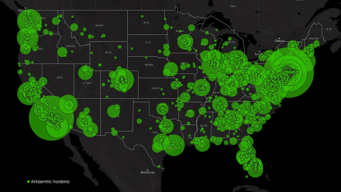 Heat map of antisemitic incidents across the U.S.