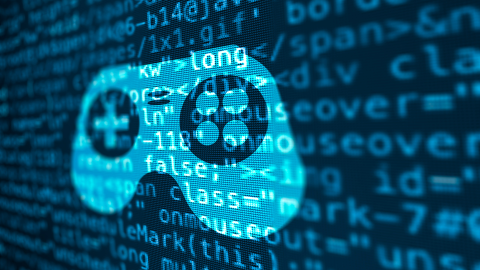 Computer data code screen with game control icon
