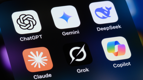 icons of AI assistant apps - ChatGPT, Google Gemini, DeepSeek, Claude, Grok, Microsoft Copilot