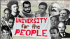 Composite image from the Western Massachusetts Popular University for Palestine Instagram showing headshot photos of a group of historical figures around a banner that reads “University for the PEOPLE” in red and brown paint. The people in the photo, from bottom left, are:  Leila Khaled, Aimé Césaire, Kwame Nkrumah, Rosa Luxemburg, Basil al-Araj, Huey P. Newton, Karl Marx, Friedrich Engels, Mao Zedong, Vladimir Lenin and Frantz Fanon.