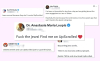 Image: Collage of posts on X encouraging users to join UpScrolled to spite the Jews.